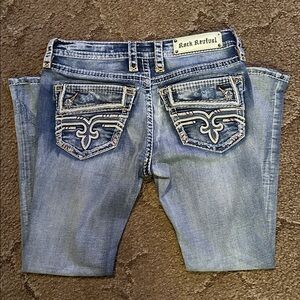 Rock Revival Distressed Light Blue Boot Cut Jeans